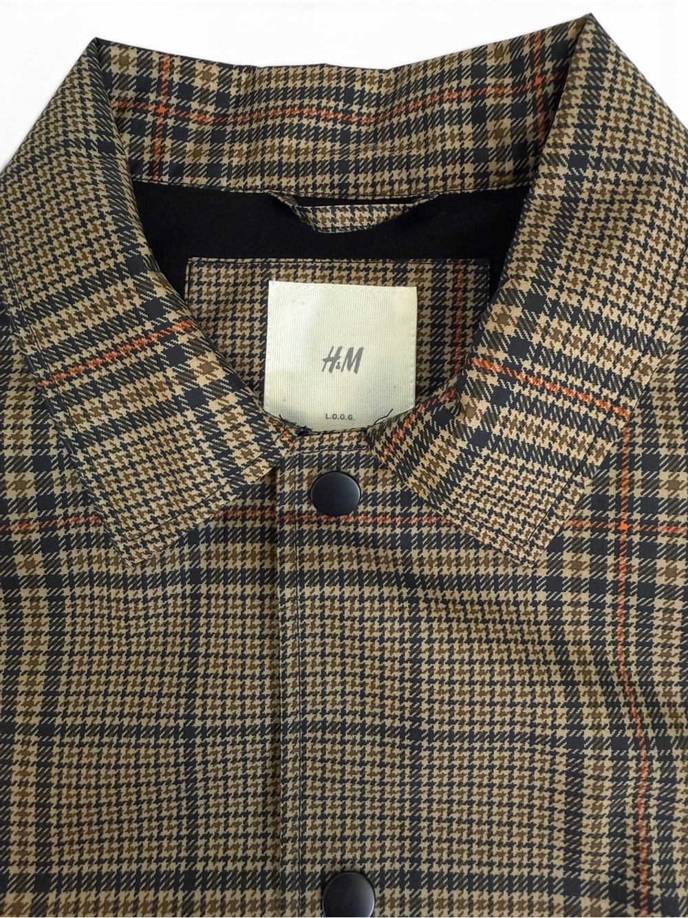 H&M Plaid Waterproof Coach Rain Jacket Tan Black Men’s Medium NWT - Picture 7 of 12